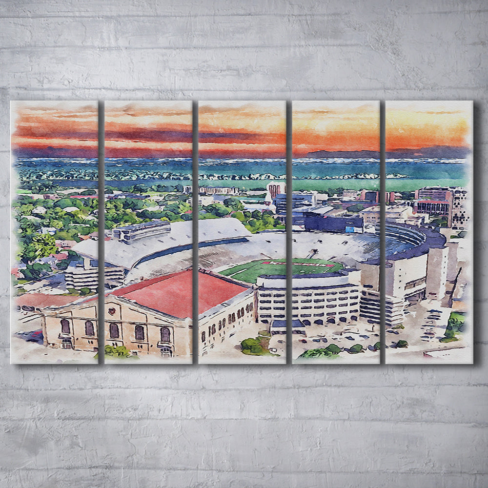 Camp Randall Stadium, Wisconsin Painting Stadium Watercolor, Sport Art, Extra Large Canvas Print Wall Art