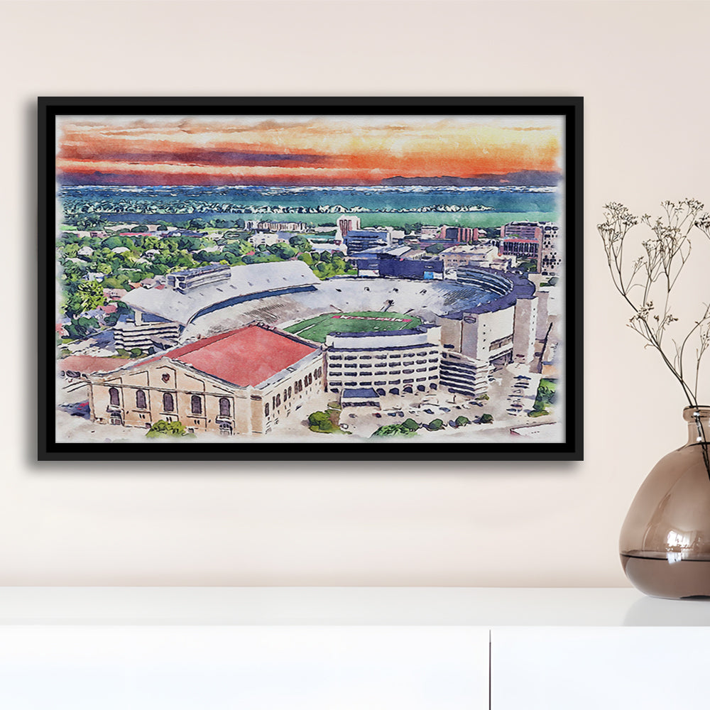 Camp Randall Stadium, Wisconsin Painting Stadium Watercolor, Sport Gift Art, Framed Canvas Print Wall Art