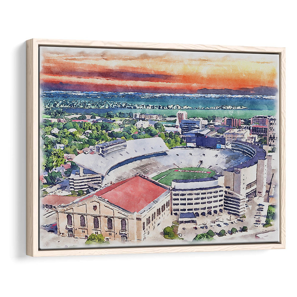 Camp Randall Stadium, Wisconsin Painting Stadium Watercolor, Sport Gift Art, Framed Canvas Print Wall Art