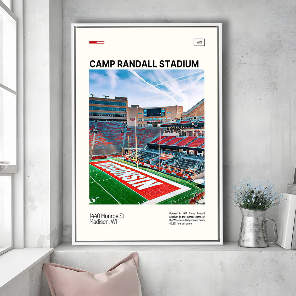 Camp Randall Stadium Print, Wisconsin Badgers Stadium Canvas Art, Man Cave Gift, Floating Framed Canvas Print Wall Art