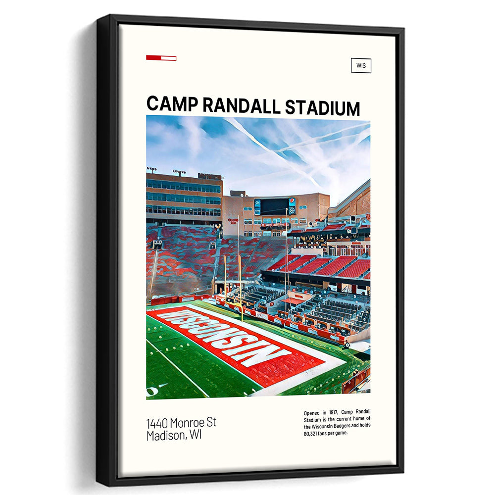 Camp Randall Stadium Print, Wisconsin Badgers Stadium Canvas Art, Man Cave Gift, Floating Framed Canvas Print Wall Art