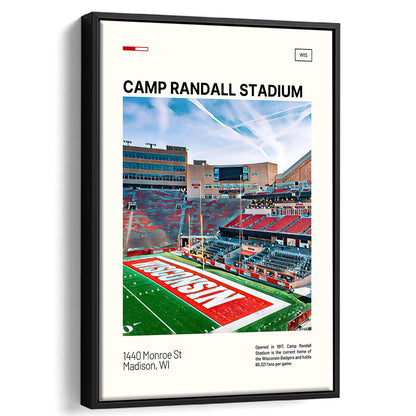 Camp Randall Stadium Print, Wisconsin Badgers Stadium Canvas Art, Man Cave Gift, Floating Framed Canvas Print Wall Art