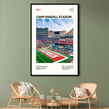 Camp Randall Stadium Print, Wisconsin Badgers Stadium Canvas Art, Man Cave Gift, Floating Framed Canvas Print Wall Art
