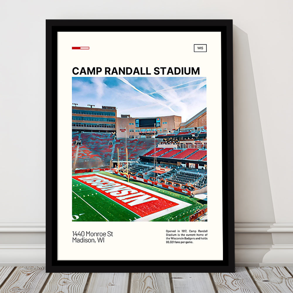 Camp Randall Stadium Print, Wisconsin Badgers Stadium Canvas Art, Man Cave Gift, Floating Framed Canvas Print Wall Art