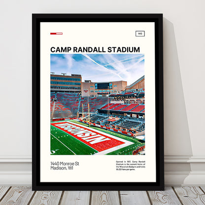 Camp Randall Stadium Print, Wisconsin Badgers Stadium Canvas Art, Man Cave Gift, Floating Framed Canvas Print Wall Art