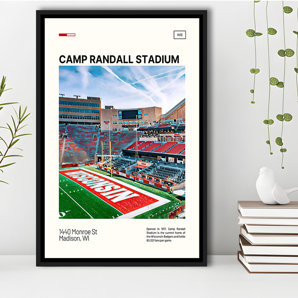 Camp Randall Stadium Print, Wisconsin Badgers Stadium Canvas Art, Man Cave Gift, Floating Framed Canvas Print Wall Art