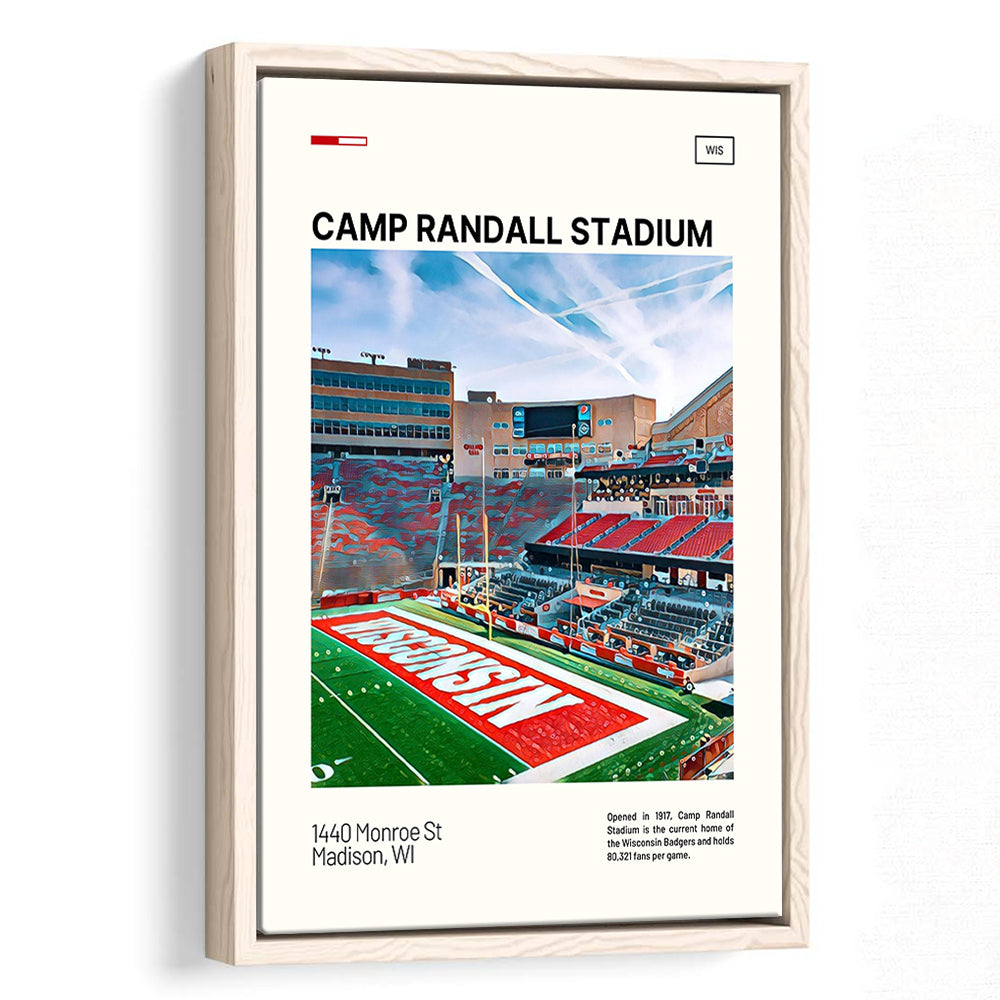 Camp Randall Stadium Print, Wisconsin Badgers Stadium Canvas Art, Man Cave Gift, Floating Framed Canvas Print Wall Art