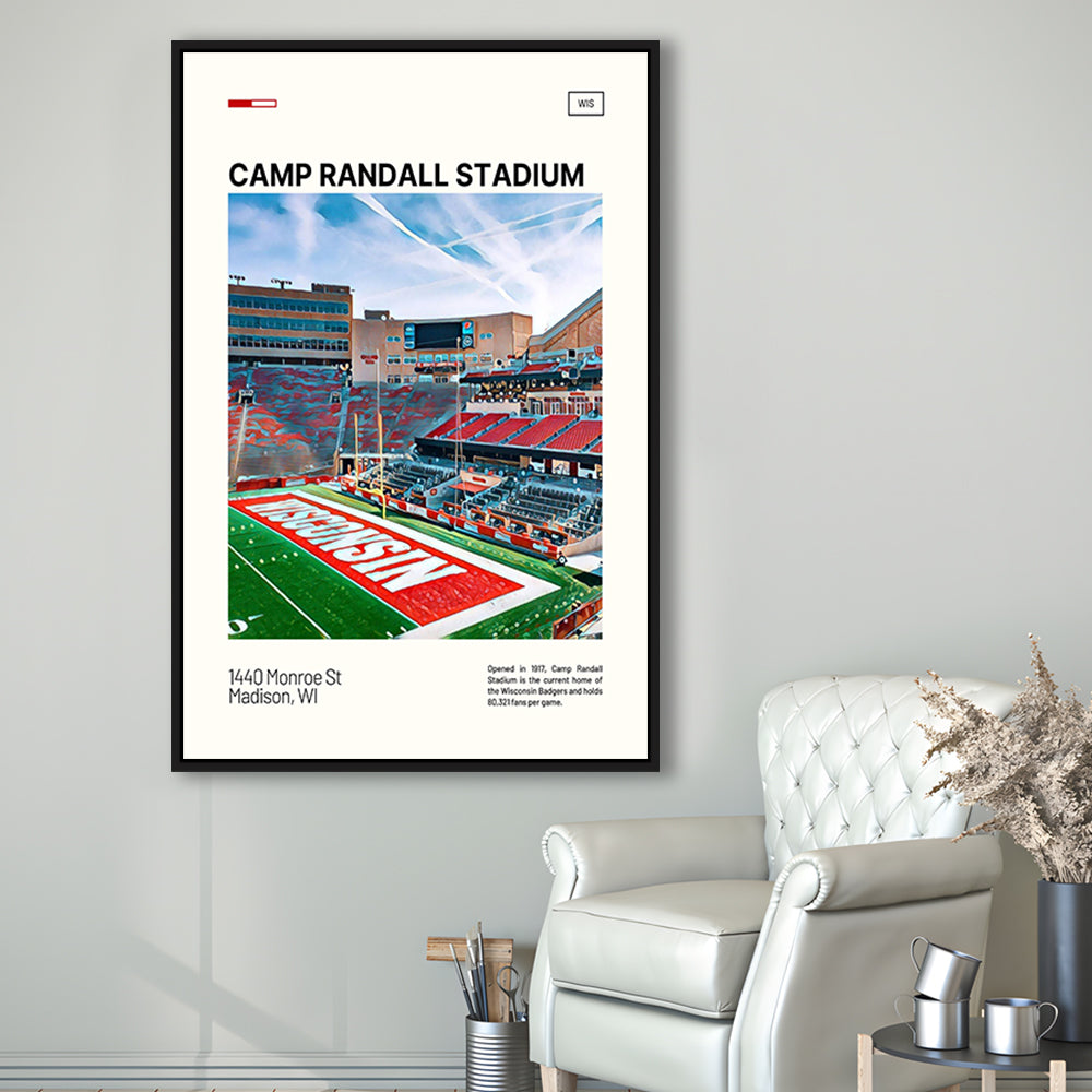 Camp Randall Stadium Print, Wisconsin Badgers Stadium Canvas Art, Man Cave Gift, Floating Framed Canvas Print Wall Art