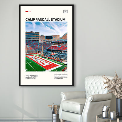 Camp Randall Stadium Print, Wisconsin Badgers Stadium Canvas Art, Man Cave Gift, Floating Framed Canvas Print Wall Art