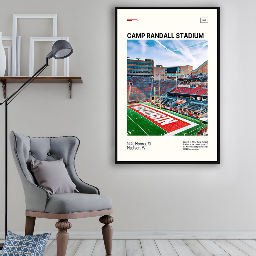 Camp Randall Stadium Print, Wisconsin Badgers Stadium Canvas Art, Man Cave Gift, Floating Framed Canvas Print Wall Art