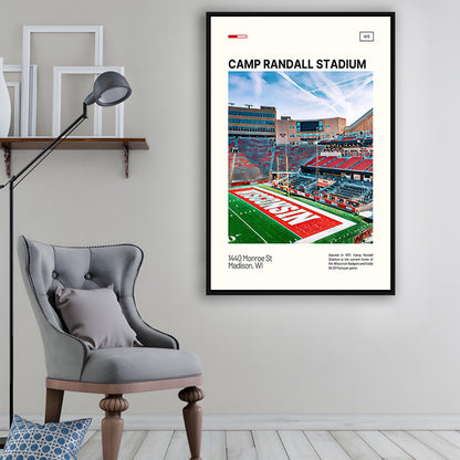Camp Randall Stadium Print, Wisconsin Badgers Stadium Canvas Art, Man Cave Gift, Floating Framed Canvas Print Wall Art