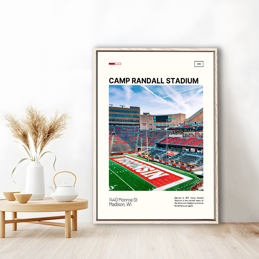 Camp Randall Stadium Print, Wisconsin Badgers Stadium Canvas Art, Man Cave Gift, Floating Framed Canvas Print Wall Art