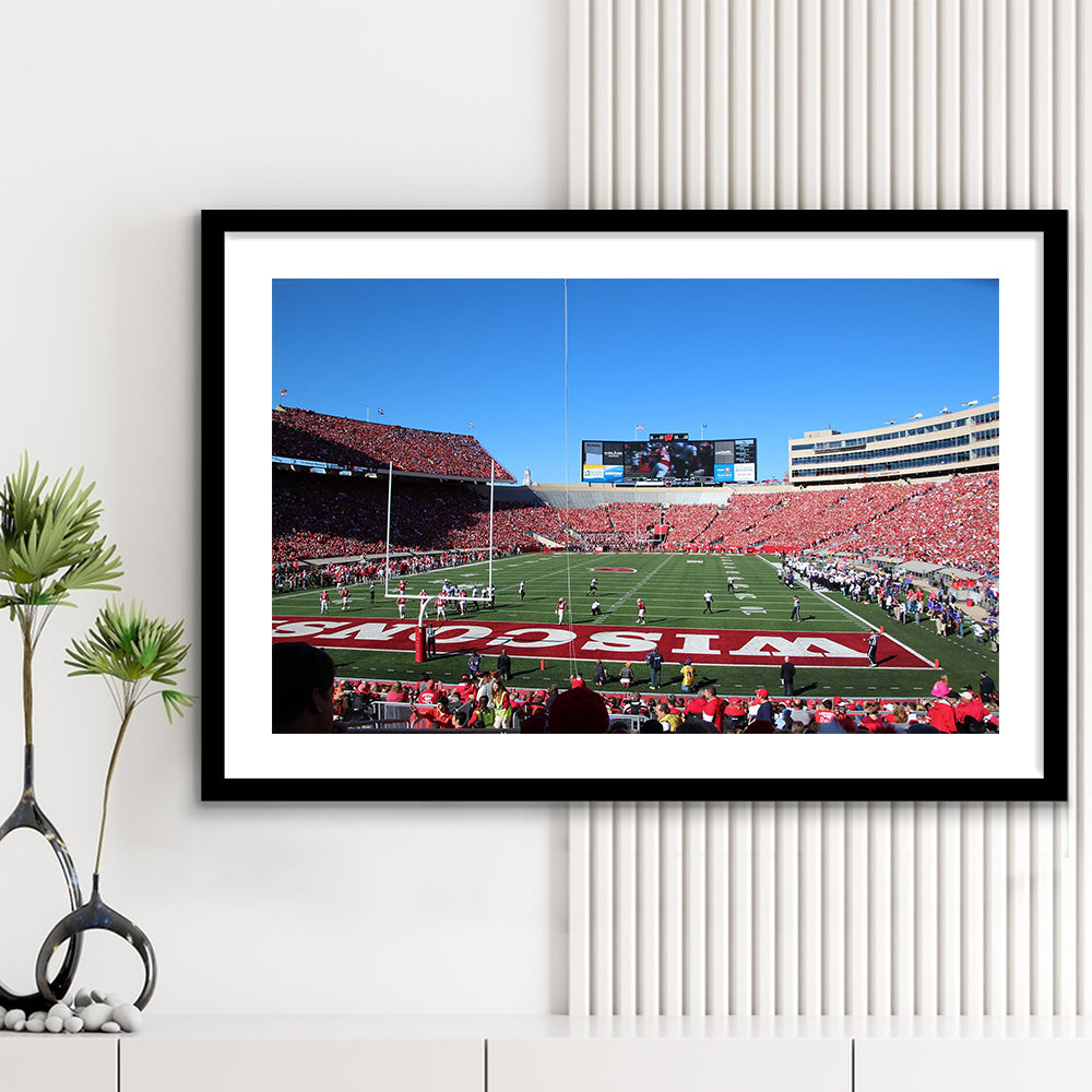 Camp Randall Stadium in opening, Stadium Canvas, Sport Art, Gift for him, White Border Framed Art Print Wall Decor