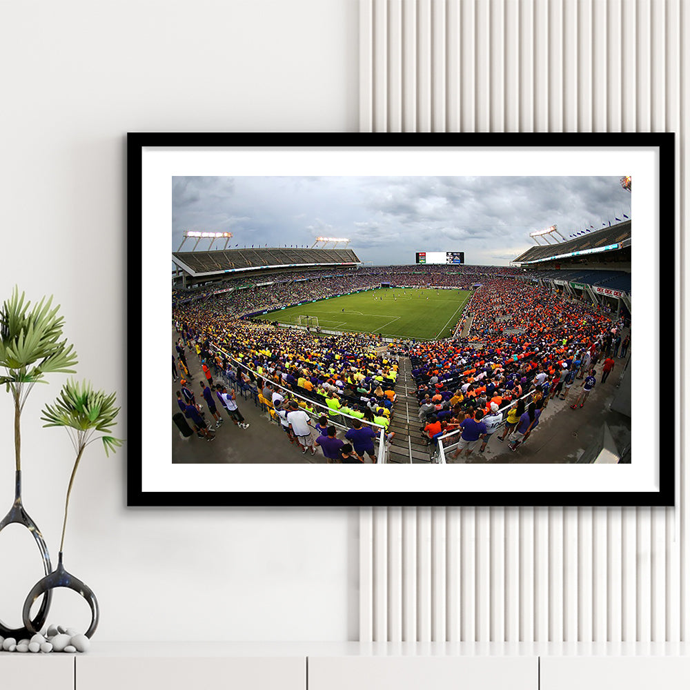 Camping World Stadium in Orlando, Stadium Canvas, Sport Art, Gift for him, White Border Framed Art Print Wall Decor