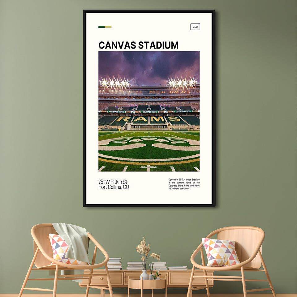 Canvas Stadium Print, Colorado State Rams Stadium Canvas Art, Man Cave Gift, Floating Framed Canvas Print Wall Art