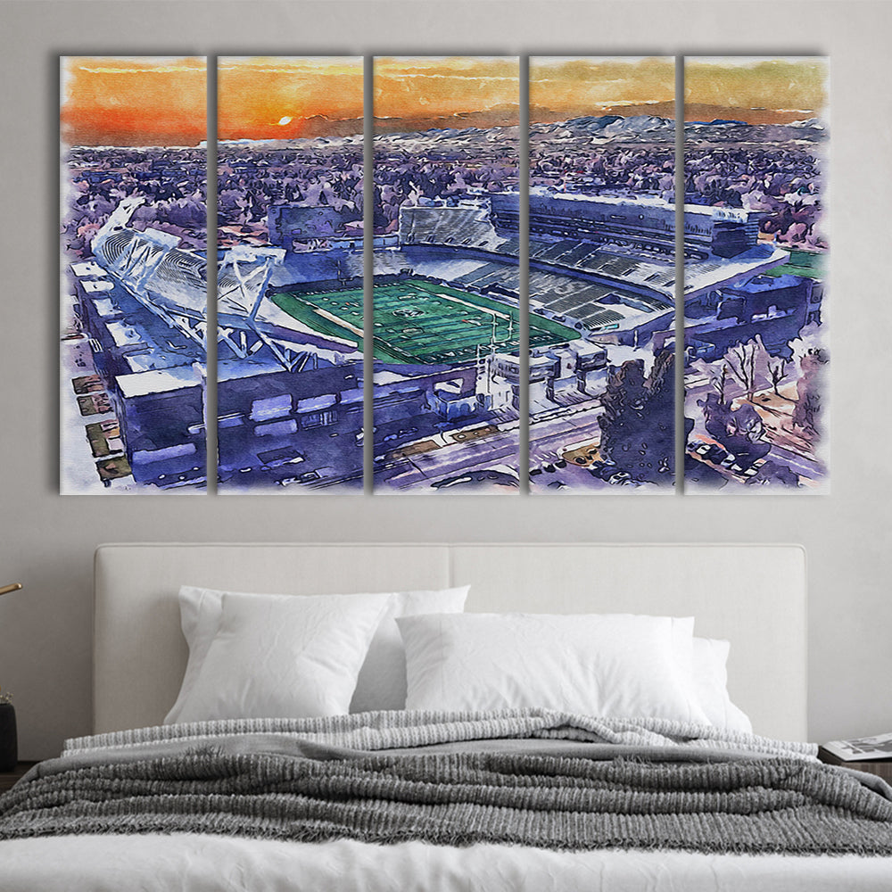 Canvas Painting Stadium Watercolor, Fort Collins Colorado Watercolor, Sport Art, Extra Large Canvas Print Wall Art