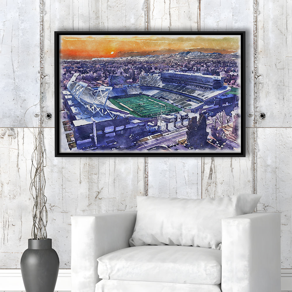 Canvas Painting Stadium Watercolor, Fort Collins Colorado Watercolor, Sport Gift Art, Framed Canvas Print Wall Art
