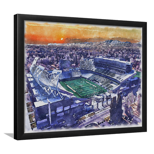 Canvas Painting Stadium Watercolor, Fort Collins Colorado Watercolor, Sport Gift Art, Framed Art Print Wall Decor
