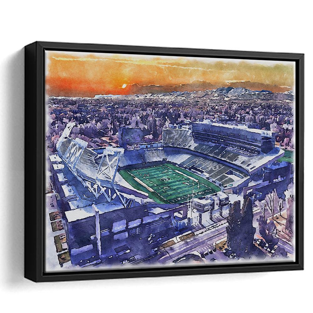 Canvas Painting Stadium Watercolor, Fort Collins Colorado Watercolor, Sport Gift Art, Framed Canvas Print Wall Art
