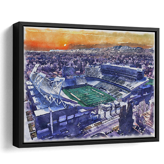 Canvas Painting Stadium Watercolor, Fort Collins Colorado Watercolor, Sport Gift Art, Framed Canvas Print Wall Art