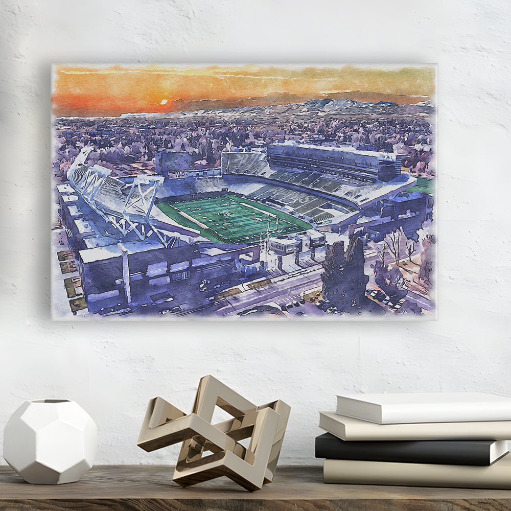 Canvas Painting Stadium Watercolor, Fort Collins Colorado Watercolor, Sport Art, Gifts for him, Canvas Print Wall Art