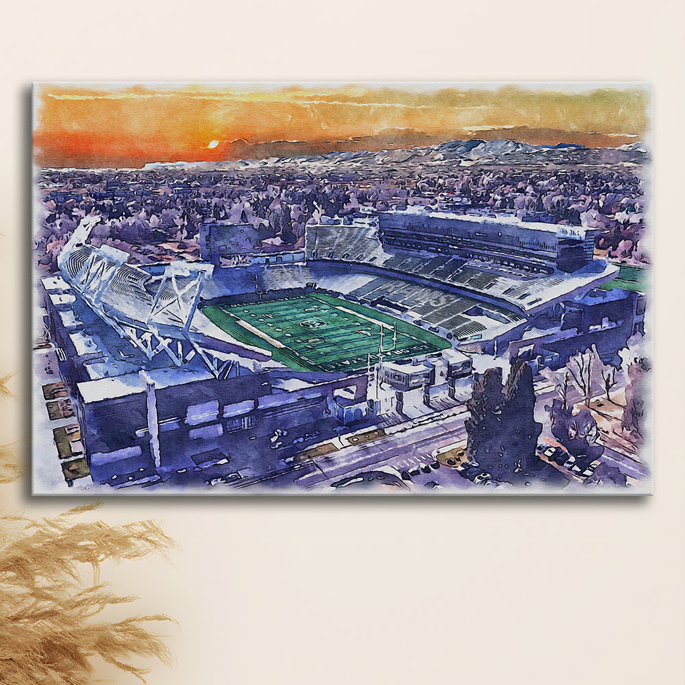 Canvas Painting Stadium Watercolor, Fort Collins Colorado Watercolor, Sport Art, Gifts for him, Canvas Print Wall Art