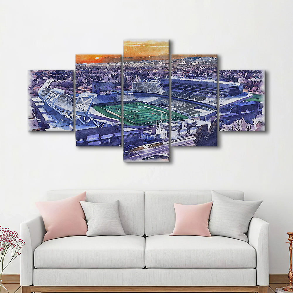 Canvas Painting Stadium Watercolor, Fort Collins Colorado Watercolor, Sport Art, Mixed 5 Panel, Canvas Print Wall Art