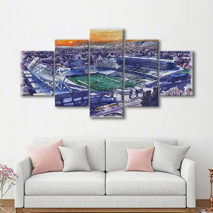 Canvas Painting Stadium Watercolor, Fort Collins Colorado Watercolor, Sport Art, Mixed 5 Panel, Canvas Print Wall Art