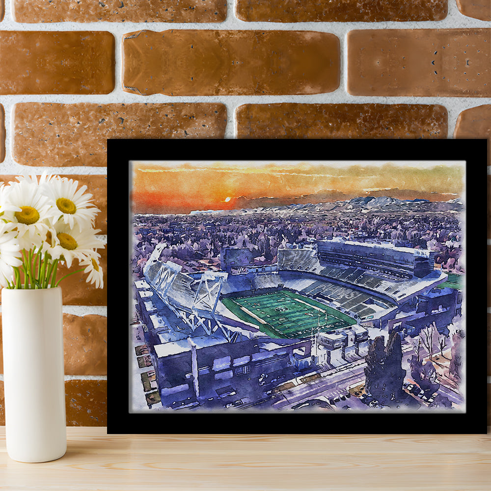 Canvas Painting Stadium Watercolor, Fort Collins Colorado Watercolor, Sport Gift Art, Framed Art Print Wall Decor