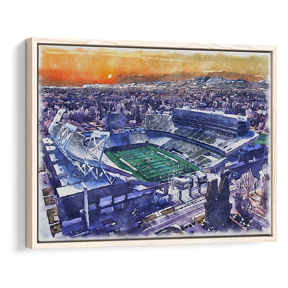 Canvas Painting Stadium Watercolor, Fort Collins Colorado Watercolor, Sport Gift Art, Framed Canvas Print Wall Art
