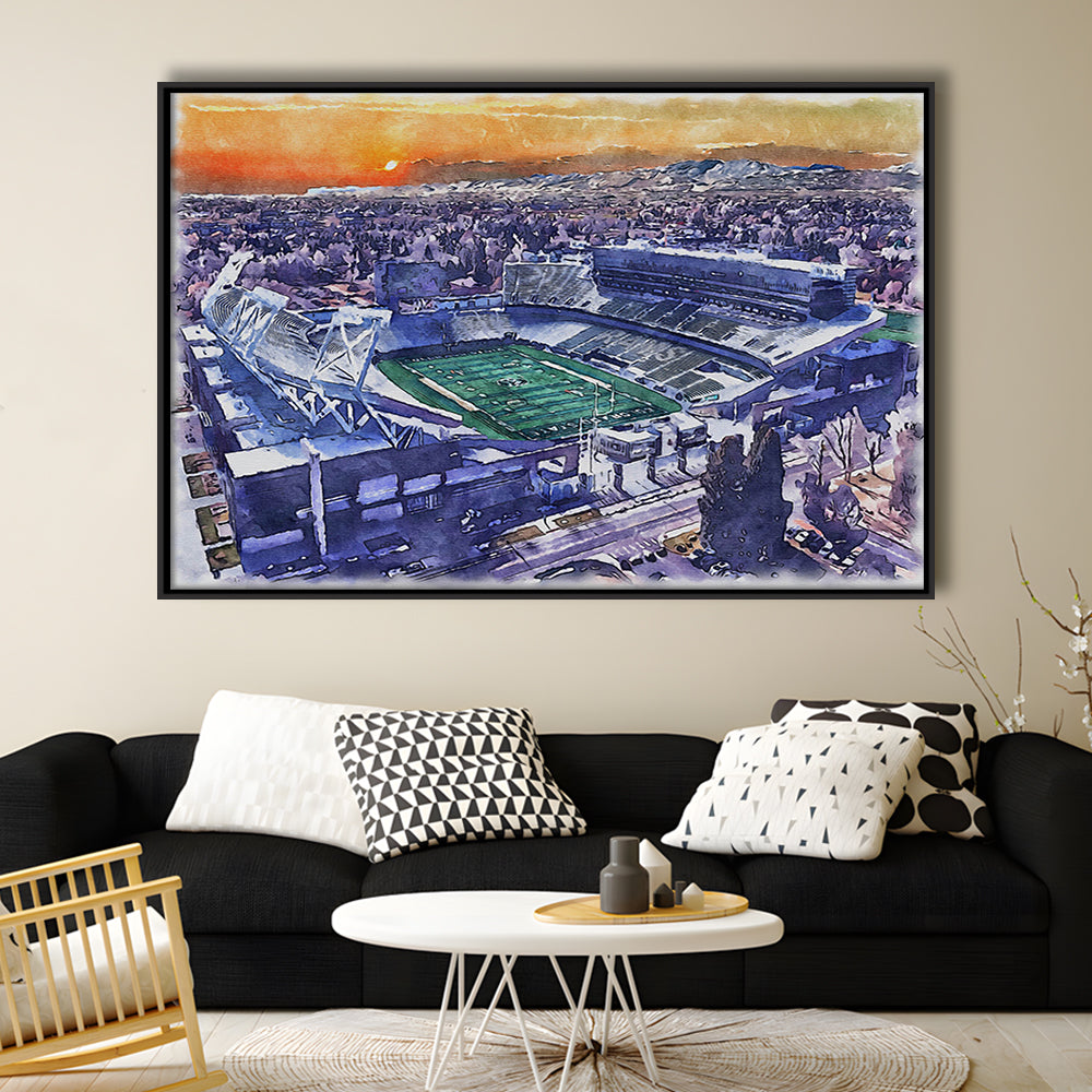 Canvas Painting Stadium Watercolor, Fort Collins Colorado Watercolor, Sport Gift Art, Framed Canvas Print Wall Art