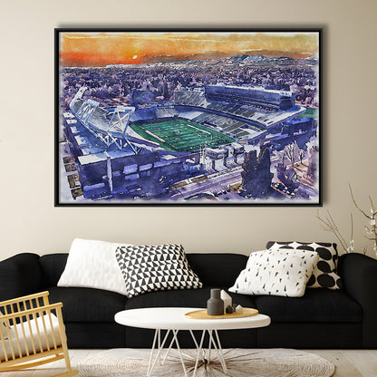 Canvas Painting Stadium Watercolor, Fort Collins Colorado Watercolor, Sport Gift Art, Framed Canvas Print Wall Art