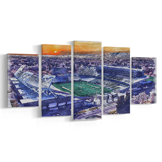 Canvas Painting Stadium Watercolor, Fort Collins Colorado Watercolor, Sport Art, Mixed 5 Panel, Canvas Print Wall Art