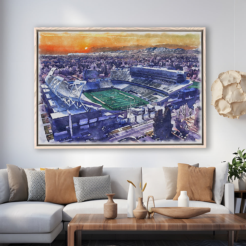 Canvas Painting Stadium Watercolor, Fort Collins Colorado Watercolor, Sport Gift Art, Framed Canvas Print Wall Art