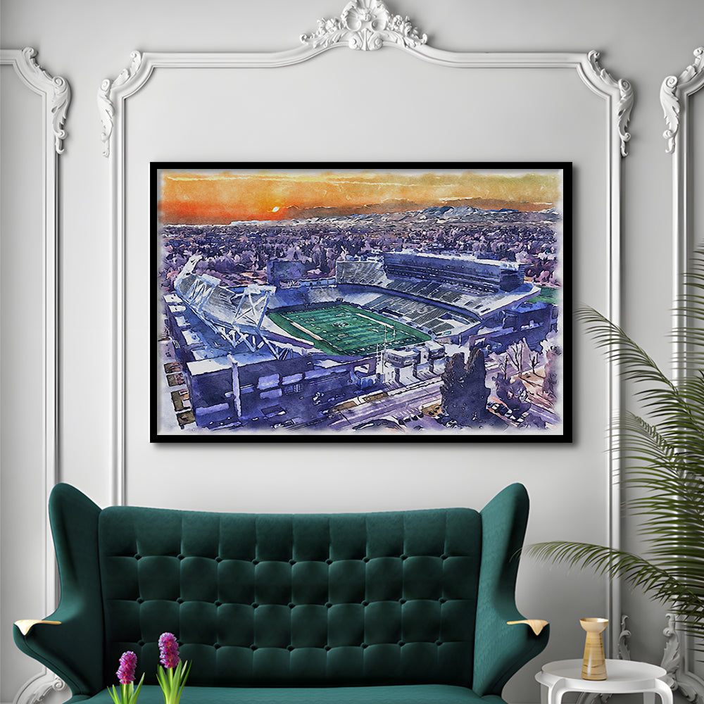 Canvas Painting Stadium Watercolor, Fort Collins Colorado Watercolor, Sport Gift Art, Framed Art Print Wall Decor