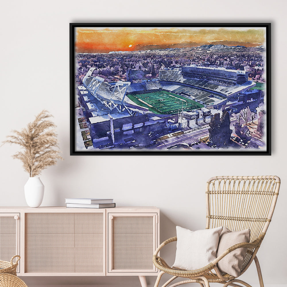 Canvas Painting Stadium Watercolor, Fort Collins Colorado Watercolor, Sport Gift Art, Framed Canvas Print Wall Art