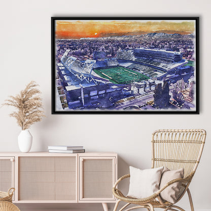 Canvas Painting Stadium Watercolor, Fort Collins Colorado Watercolor, Sport Gift Art, Framed Canvas Print Wall Art