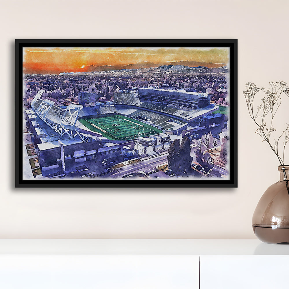 Canvas Painting Stadium Watercolor, Fort Collins Colorado Watercolor, Sport Gift Art, Framed Canvas Print Wall Art