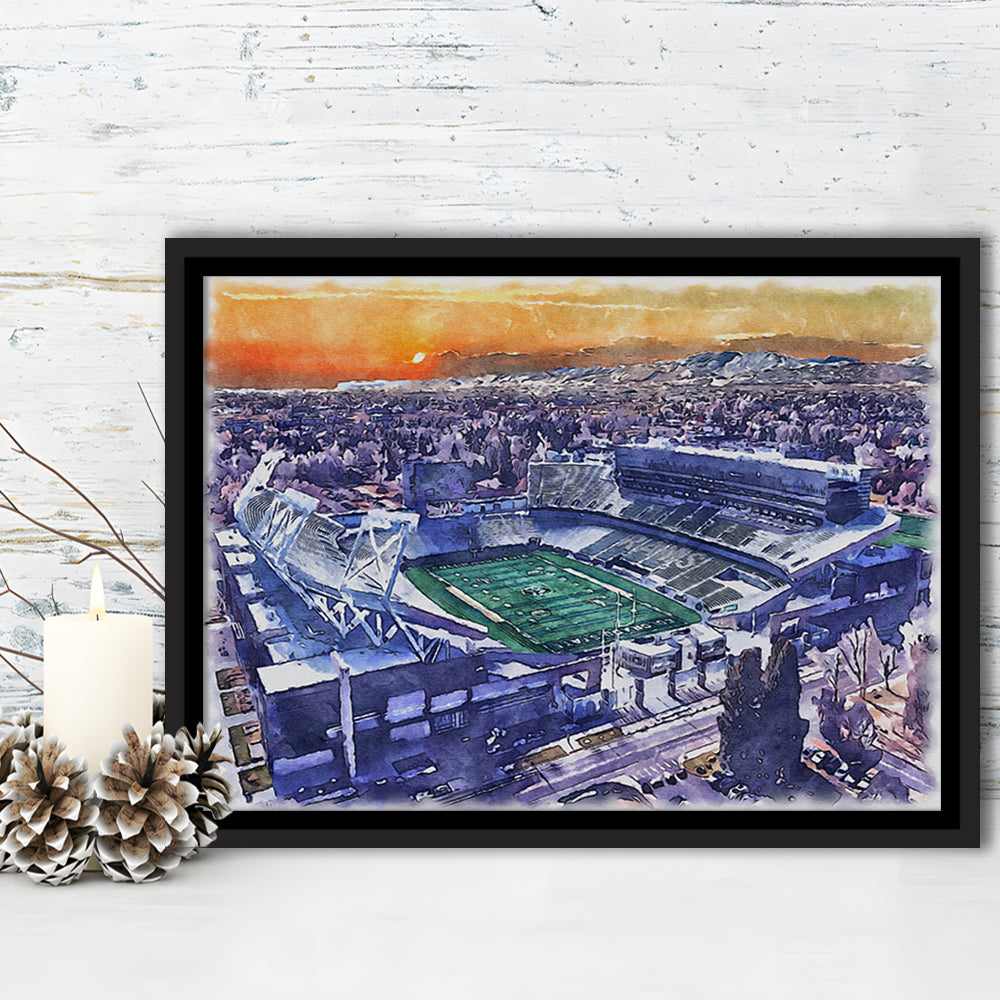 Canvas Painting Stadium Watercolor, Fort Collins Colorado Watercolor, Sport Gift Art, Framed Canvas Print Wall Art