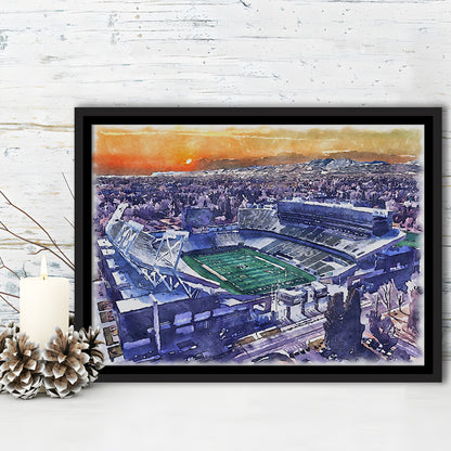 Canvas Painting Stadium Watercolor, Fort Collins Colorado Watercolor, Sport Gift Art, Framed Canvas Print Wall Art
