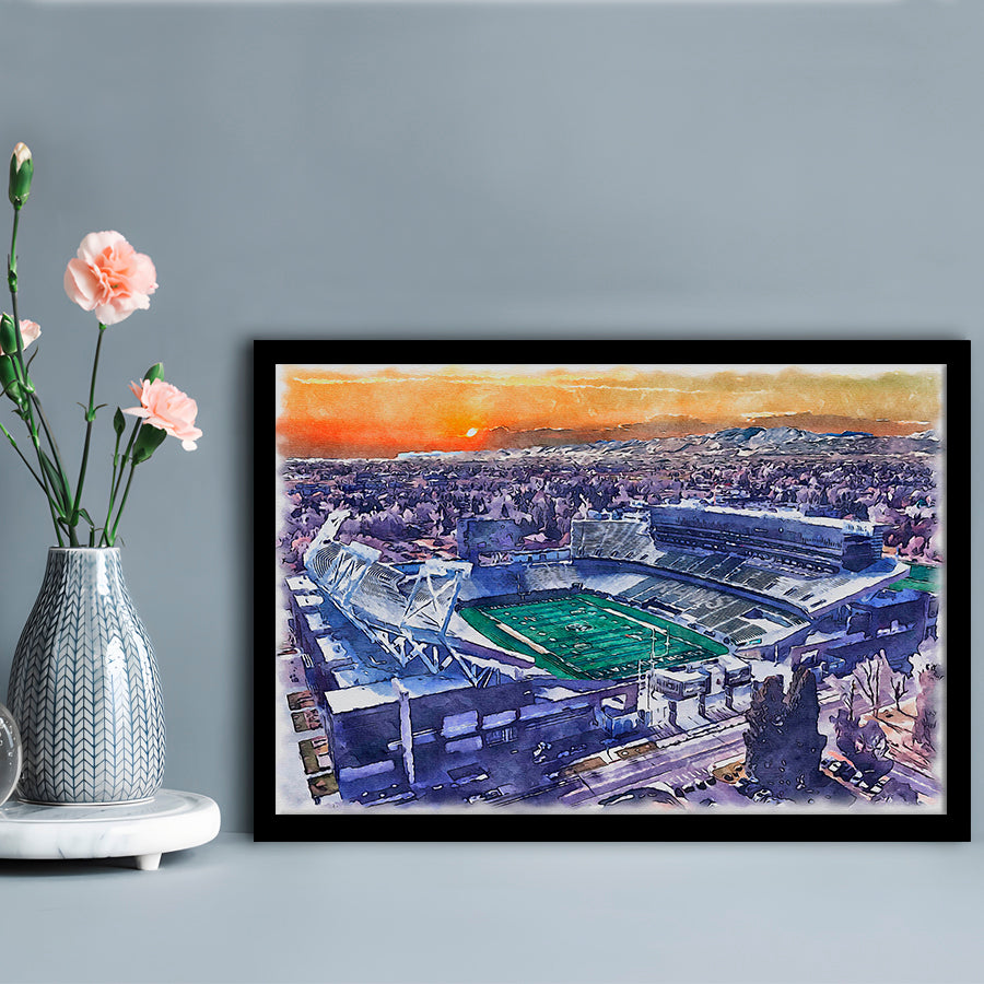 Canvas Painting Stadium Watercolor, Fort Collins Colorado Watercolor, Sport Gift Art, Framed Art Print Wall Decor