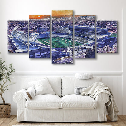 Canvas Painting Stadium Watercolor, Fort Collins Colorado Watercolor, Sport Art, Mixed 5 Panel, Canvas Print Wall Art