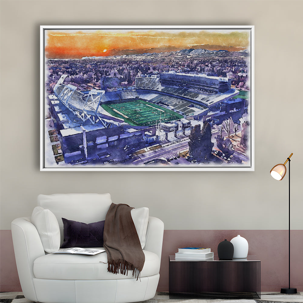 Canvas Painting Stadium Watercolor, Fort Collins Colorado Watercolor, Sport Gift Art, Framed Canvas Print Wall Art