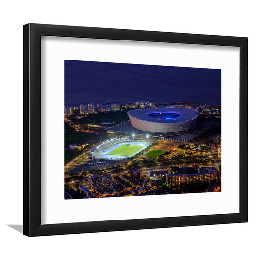 Cape Town Stadium at Night, Stadium Canvas, Sport Art, Gift for him, White Border Framed Art Print Wall Decor