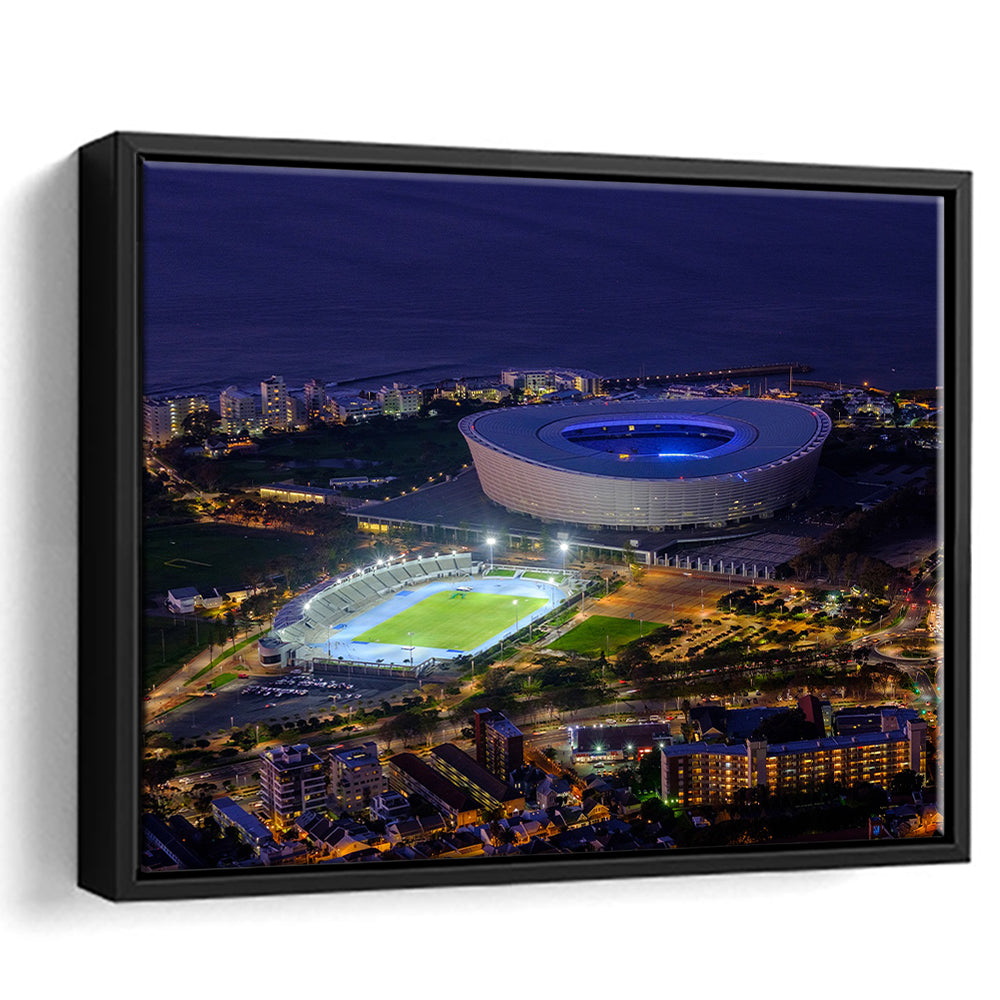 Cape Town Stadium at Night, Stadium Canvas, Sport Art, Framed Canvas Print Wall Art, Floating Frame