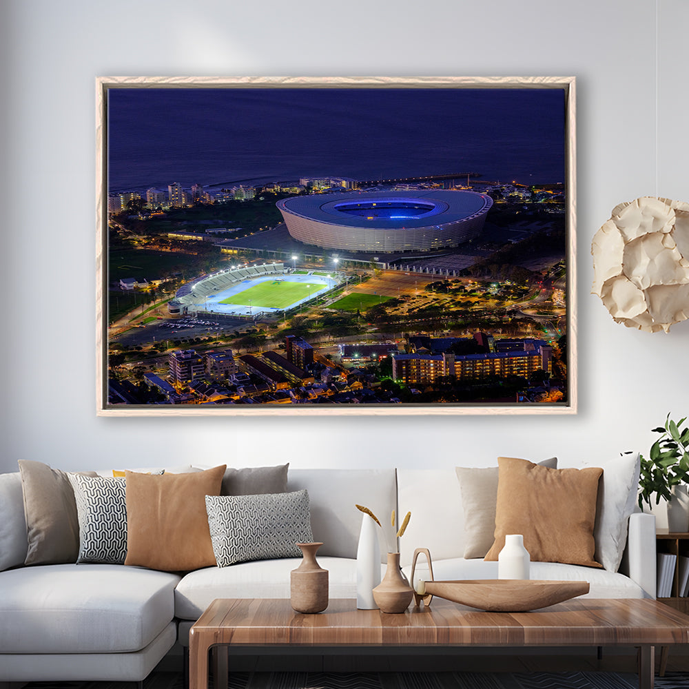 Cape Town Stadium at Night, Stadium Canvas, Sport Art, Framed Canvas Print Wall Art, Floating Frame