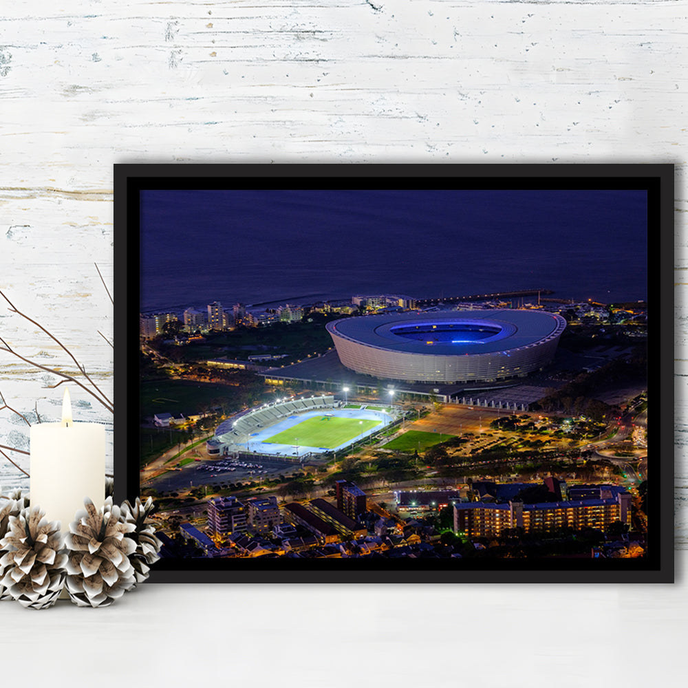 Cape Town Stadium at Night, Stadium Canvas, Sport Art, Framed Canvas Print Wall Art, Floating Frame