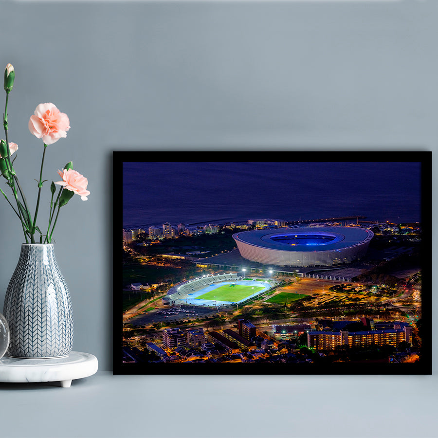 Cape Town Stadium at Night, Stadium Canvas, Sport Art, Gift for him, Framed Art Print Wall Decor, Picture Framed