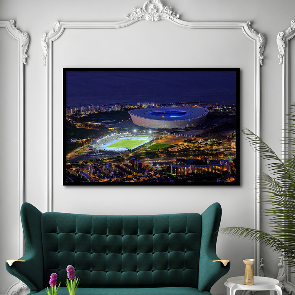 Cape Town Stadium at Night, Stadium Canvas, Sport Art, Gift for him, Framed Art Print Wall Decor, Picture Framed
