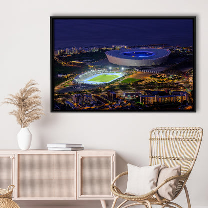 Cape Town Stadium at Night, Stadium Canvas, Sport Art, Framed Canvas Print Wall Art, Floating Frame